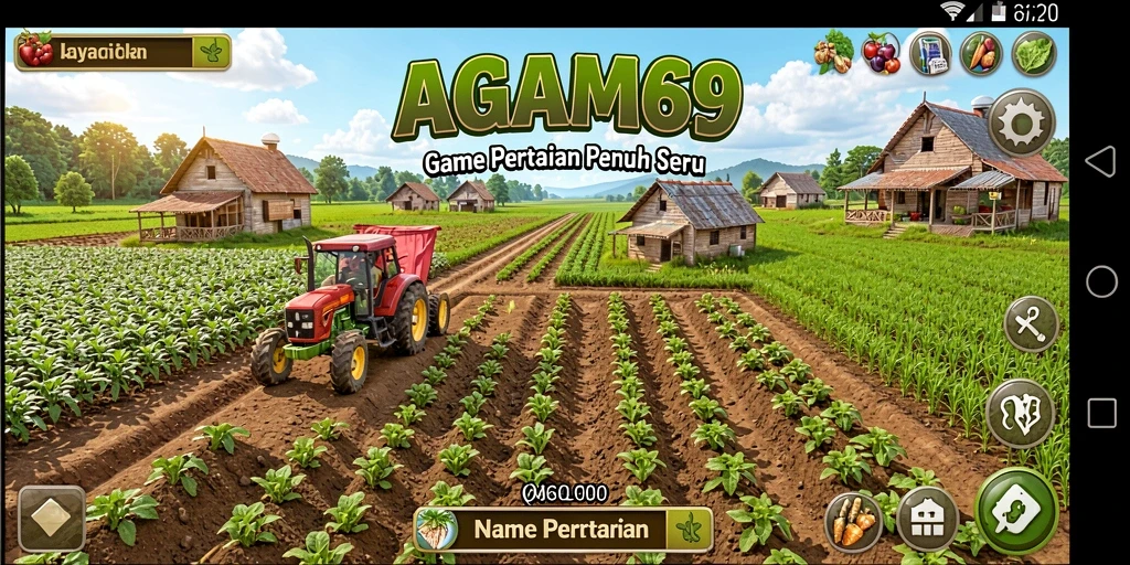 Tangkapan layar gameplay AGAM69 menampilkan kebun hijau yang subur.