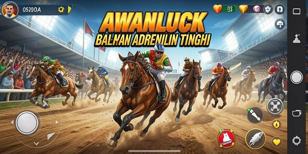 Screenshot gameplay <strong>AWANLUCK</strong> yang menunjukkan aksi balapan yang seru.