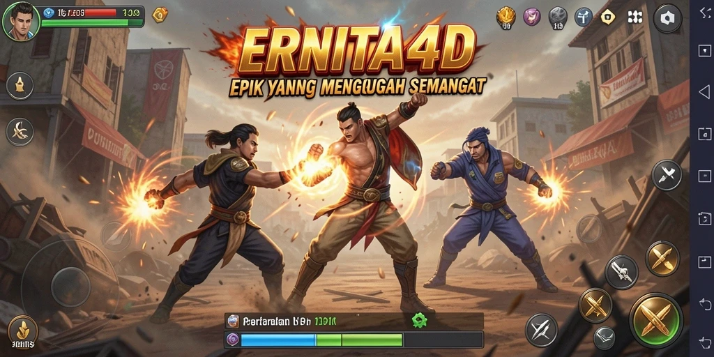 Tangkapan layar gameplay ERNITA4D yang menunjukkan aksi pertarungan yang seru.