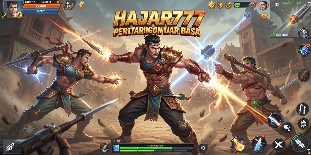Tangkapan layar utama dari gameplay peperangan Battle Royale HAJAR777.