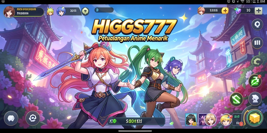 Tampilan utama HIGGS777 menunjukkan aksi pertarungan karakter anime yang seru.