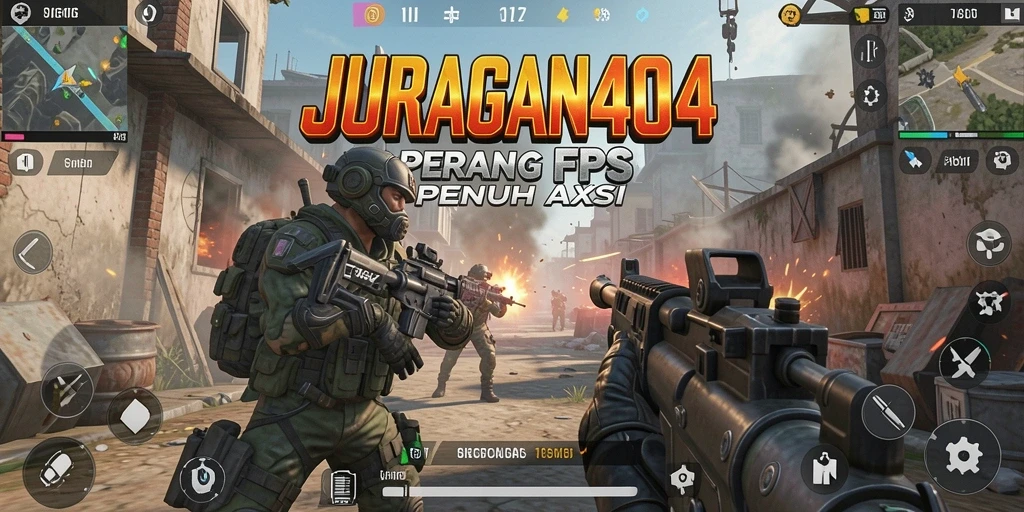 Tampilan gameplay intens dari JURAGAN404 dengan aksi tembak-tembakan yang mendebarkan.