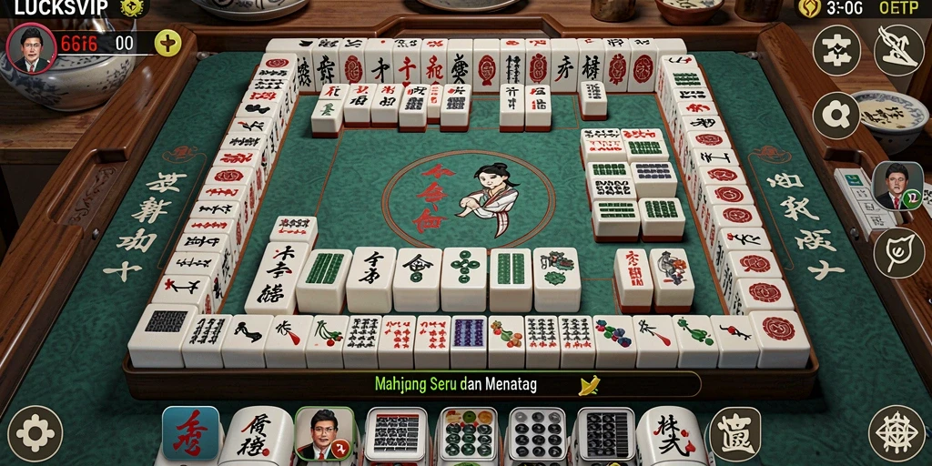 Tangkapan layar permainan LUCKSVIP dengan gameplay Mahjong yang menarik.