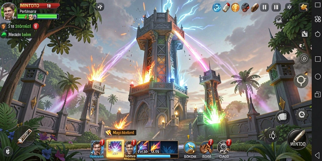 Tangkapan layar MINTOTO menampilkan aksi mendebarkan dalam gameplay Tower Defense.