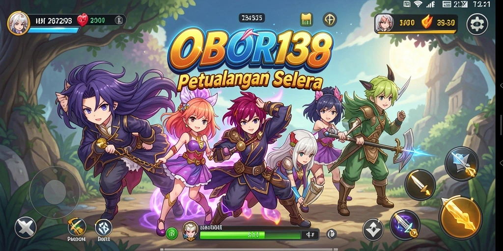 Screenshot gameplay OBOR138 menampilkan karakter anime yang dinamis dan pertarungan seru.