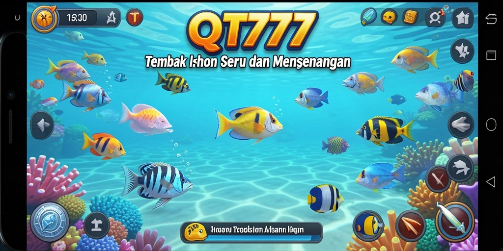 Tangkapan layar dari gameplay QT777 yang menampilkan aksi tembak ikan.