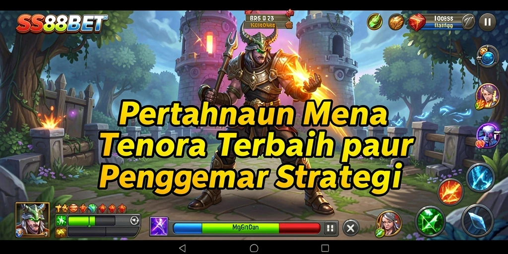 Screenshot utama menunjukkan aksi seru dalam game Tower Defense.