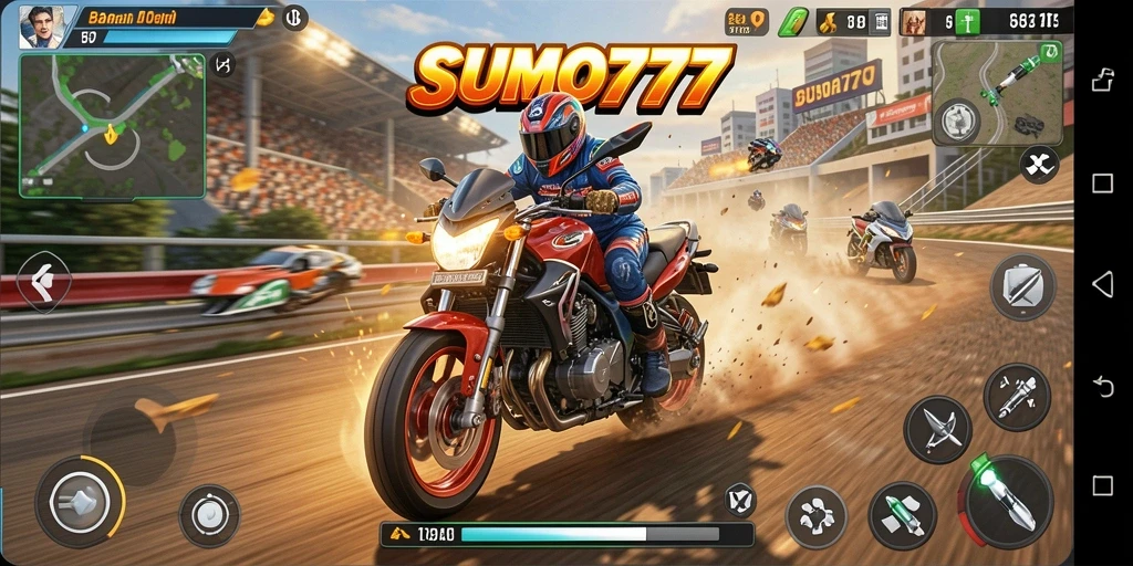 Tampilan menarik dari gameplay balapan motor di SUMO777.