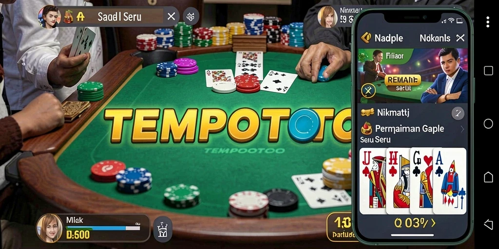 Tampilan gameplay seru dari TEMPOTOTO yang menggambarkan keseruan bermain Gaple.