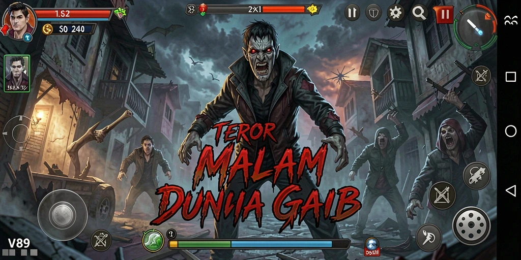 Screenshot gameplay V89 menampilkan suasana menakutkan dan detail grafis yang luar biasa.