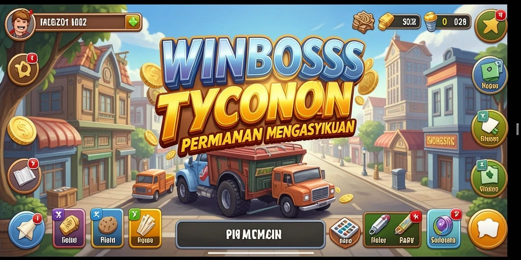Tangkapan layar gameplay <strong>WINBOSS</strong> menunjukkan aktivitas membangun empire bisnis.