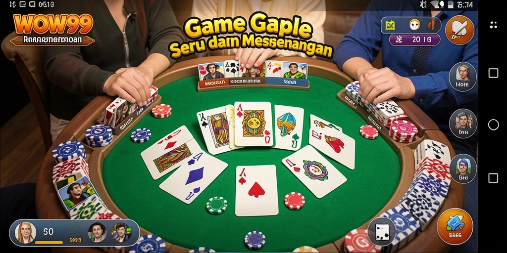 Tampilan gameplay seru di aplikasi WOW99, nikmati Gaple bersama teman.